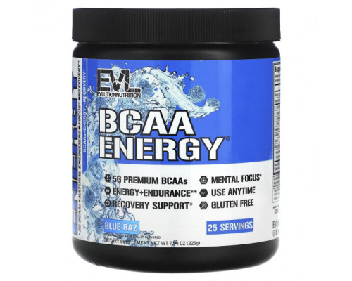 Аминокислоты EVLution Nutrition, BCAA Energy, Blue Raz, 225 г (7,94 унции) Аминокислоты EVLution Nutrition, BCAA Energy, Blue Raz, 225 г (7,94 унции)