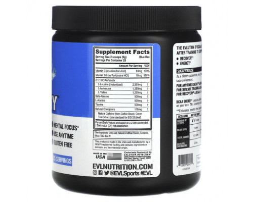 Аминокислоты EVLution Nutrition, BCAA Energy, Blue Raz, 225 г (7,94 унции) Аминокислоты EVLution Nutrition, BCAA Energy, Blue Raz, 225 г (7,94 унции)