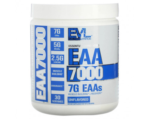 Аминокислоты EVLution Nutrition, EAA 7000, незаменимые аминокислоты, без добавок, 237 г (8,4 унции) Аминокислоты EVLution Nutrition, EAA 7000, незаменимые аминокислоты, без добавок, 237 г (8,4 унции)