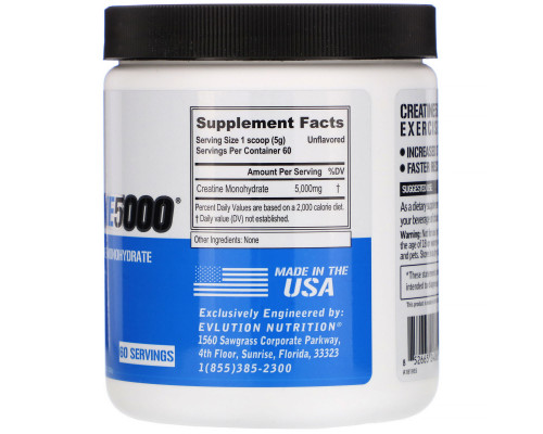 EVLution Nutrition, Creatine5000, Unflavored, 10.6 oz (300 g) EVLution Nutrition, Creatine5000, Unflavored, 10.6 oz (300 g)