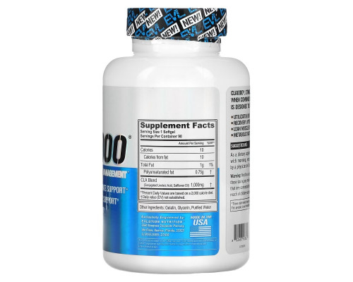 EVLution Nutrition, CLA 1000, 90 Мягких Желатиновых Капсул EVLution Nutrition, CLA 1000, 90 Мягких Желатиновых Капсул