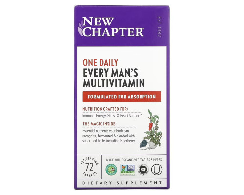 New Chapter, Every Man's One Daily Multi, мультивитамин, 72 таблетки New Chapter, Every Man's One Daily Multi, мультивитамин, 72 таблетки