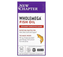 New Chapter, Wholemega, Рыбий жир первого отжима из аляскинского лосося, 1000 г, 180 желатиновых капсул