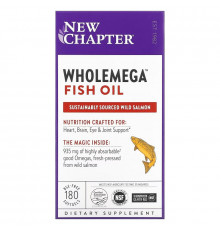 New Chapter, Wholemega, Рыбий жир первого отжима из аляскинского лосося, 1000 г, 180 желатиновых капсул
