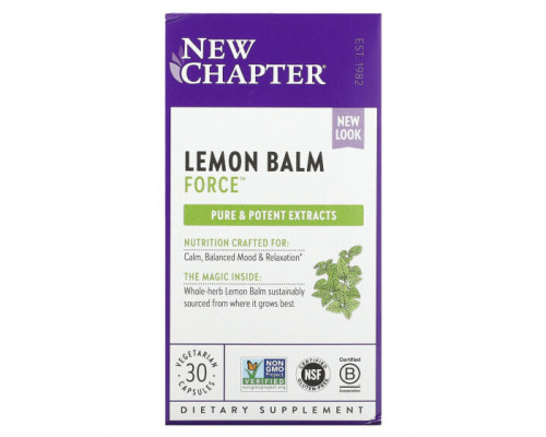 Растительные экстракты и настойки New Chapter, Lemon Balm Force, 30 вегетарианских капсул Растительные экстракты и настойки New Chapter, Lemon Balm Force, 30 вегетарианских капсул