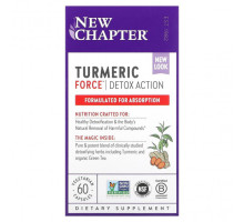 Имбирь и куркума New Chapter, Turmeric Force, Detox Action, 60 вегетарианских капсул