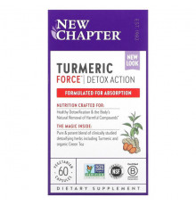 Имбирь и куркума New Chapter, Turmeric Force, Detox Action, 60 вегетарианских капсул