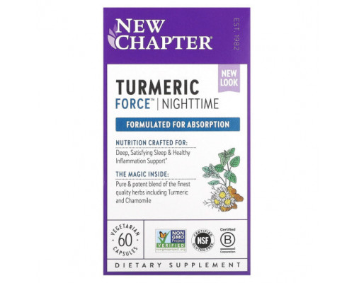 Для здорового сна New Chapter, Turmeric Force, для приема перед сном, 60 вегетарианских капсул Для здорового сна New Chapter, Turmeric Force, для приема перед сном, 60 вегетарианских капсул