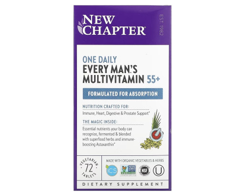 New Chapter, Мультивитамины для мужчин Every Man's One Daily 55+, 72 вегетарианских таблеток New Chapter, Мультивитамины для мужчин Every Man's One Daily 55+, 72 вегетарианских таблеток