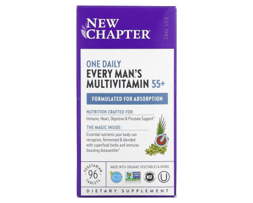 New Chapter, Мультивитаминный комплекс Every Man's для приема один раз в день, для мужчин старше 55 лет, 96 вегетарианских таблеток New Chapter, Мультивитаминный комплекс Every Man's для приема один раз в день, для мужчин старше 55 лет, 96 вегетарианских таблеток