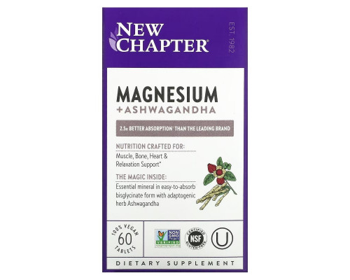 New Chapter, Magnesium + Ashwagandha, 60 Vegan Tablets New Chapter, Magnesium + Ashwagandha, 60 Vegan Tablets