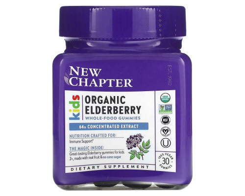 New Chapter, Kids Organic Elderberry Whole-Food Gummies, Ages 2+, 30 Vegan Gummies New Chapter, Kids Organic Elderberry Whole-Food Gummies, Ages 2+, 30 Vegan Gummies