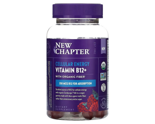 New Chapter, Cellular Energy Vitamin B12+, Raspberry, 350 mcg, 60 Flavored Gummies New Chapter, Cellular Energy Vitamin B12+, Raspberry, 350 mcg, 60 Flavored Gummies