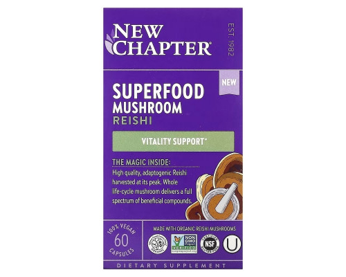 New Chapter, Superfood Mushroom, рейши, 60 веганских капсул New Chapter, Superfood Mushroom, рейши, 60 веганских капсул