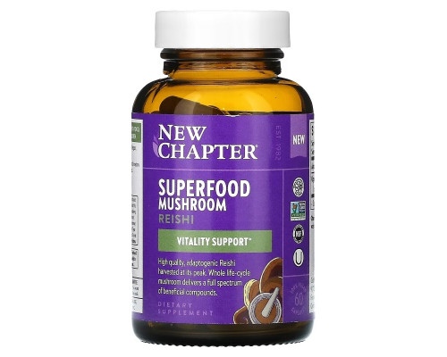 New Chapter, Superfood Mushroom, рейши, 60 веганских капсул New Chapter, Superfood Mushroom, рейши, 60 веганских капсул