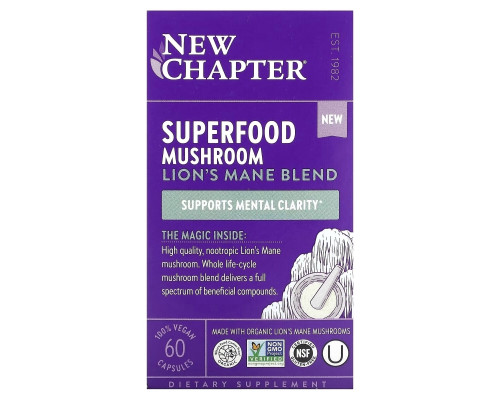 New Chapter, Superfood Mushroom, Lion's Mane Blend, 60 Vegan Capsules New Chapter, Superfood Mushroom, Lion's Mane Blend, 60 Vegan Capsules