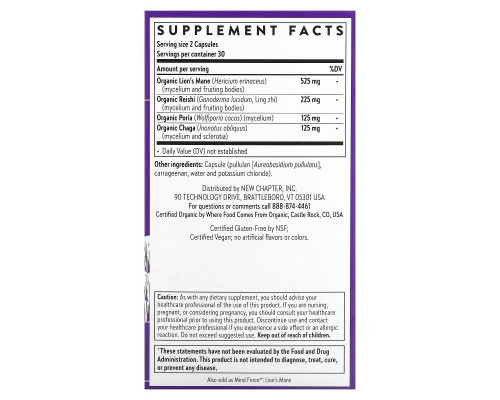 New Chapter, Superfood Mushroom, Lion's Mane Blend, 60 Vegan Capsules New Chapter, Superfood Mushroom, Lion's Mane Blend, 60 Vegan Capsules