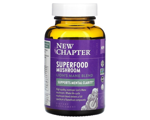 New Chapter, Superfood Mushroom, Lion's Mane Blend, 60 Vegan Capsules New Chapter, Superfood Mushroom, Lion's Mane Blend, 60 Vegan Capsules