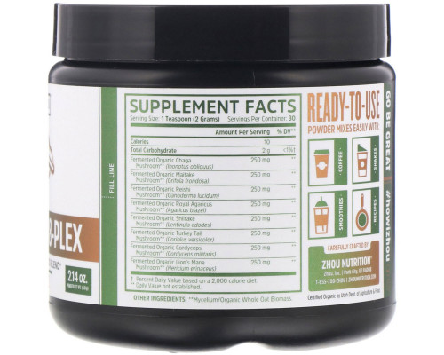 Zhou Nutrition, Mushroom 8-Plex Powder, 2.14 oz (60 g) Zhou Nutrition, Mushroom 8-Plex Powder, 2.14 oz (60 g)