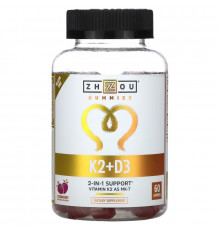 Zhou Nutrition, K2 + D3, Strawberry, 60 Vegan Gummies