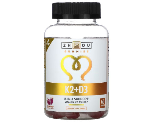 Zhou Nutrition, K2 + D3, Strawberry, 60 Vegan Gummies Zhou Nutrition, K2 + D3, Strawberry, 60 Vegan Gummies