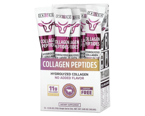Zhou Nutrition, Collagen Peptides, Hydrolyzed Protein, Unflavored, 15 Stix, 0.39 oz (11 g) Each Zhou Nutrition, Collagen Peptides, Hydrolyzed Protein, Unflavored, 15 Stix, 0.39 oz (11 g) Each