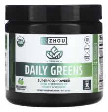 Зелень и зеленые овощи Zhou Nutrition, органическая зелень, ежедневная добавка, зеленое яблоко, 141,9 г (5 унций)