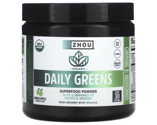 Зелень и зеленые овощи Zhou Nutrition, органическая зелень, ежедневная добавка, зеленое яблоко, 141,9 г (5 унций) Зелень и зеленые овощи Zhou Nutrition, органическая зелень, ежедневная добавка, зеленое яблоко, 141,9 г (5 унций)