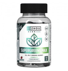 Суперфуды Zhou Nutrition, Supergreens Max, малина, 60 веганских жевательных мармеладок