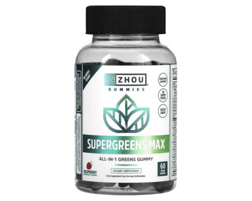 Суперфуды Zhou Nutrition, Supergreens Max, малина, 60 веганских жевательных мармеладок Суперфуды Zhou Nutrition, Supergreens Max, малина, 60 веганских жевательных мармеладок