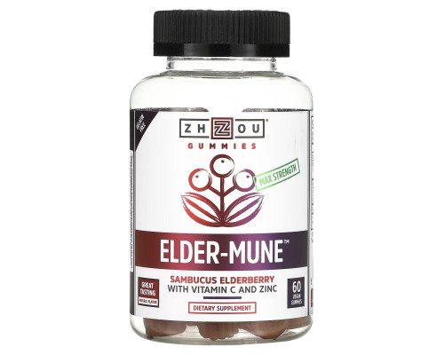 Zhou Nutrition, Max Strength Elder-Mune, Sambucus Elderberry, 60 Vegan Gummies Zhou Nutrition, Max Strength Elder-Mune, Sambucus Elderberry, 60 Vegan Gummies