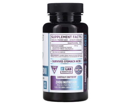 Zhou Nutrition, Saccharomyces Boulardii, Gastrointestinal Probiotic, 8 Billion, 60 Veggie Capsules Zhou Nutrition, Saccharomyces Boulardii, Gastrointestinal Probiotic, 8 Billion, 60 Veggie Capsules