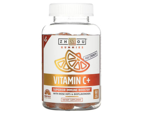 Zhou Nutrition, Vitamin C+, Orange Blast, 60 Vegan Gummies Zhou Nutrition, Vitamin C+, Orange Blast, 60 Vegan Gummies