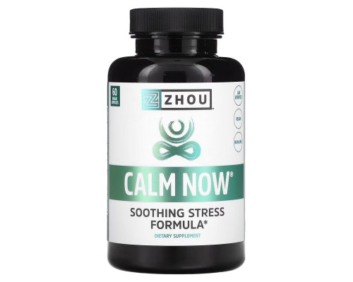 Zhou Nutrition, Calm Now, формула избавления от стресса, 60 вегетарианских капсул Zhou Nutrition, Calm Now, формула избавления от стресса, 60 вегетарианских капсул