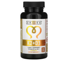 Zhou Nutrition, K2 + D3, поддержка 2-в-1, 60 вегетарианских капсул