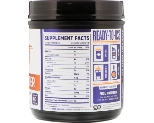 Zhou Nutrition, Порошок MCT с пребиотической клетчаткой, 14,5 унц. (411 г) Zhou Nutrition, Порошок MCT с пребиотической клетчаткой, 14,5 унц. (411 г)