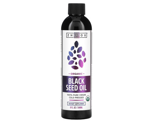 Zhou Nutrition, Органическое, 100% чистое нерафинированное масло черного тмина холодного отжима, 8 ж. унц. (240 мл) Zhou Nutrition, Органическое, 100% чистое нерафинированное масло черного тмина холодного отжима, 8 ж. унц. (240 мл)