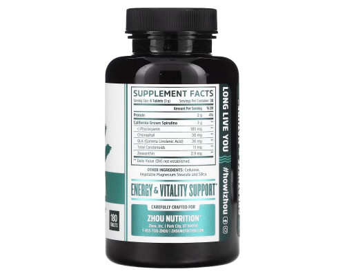 Zhou Nutrition, Spirulina, Longevity Superfood, 180 Tablets Zhou Nutrition, Spirulina, Longevity Superfood, 180 Tablets