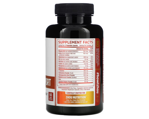 Zhou Nutrition, Thyroid Support with Iodine, 60 Veggie Capsules Zhou Nutrition, Thyroid Support with Iodine, 60 Veggie Capsules