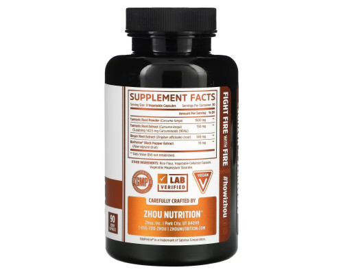 Zhou Nutrition, Turmeric Curcumin with Ginger, 90 Veggie Capsules