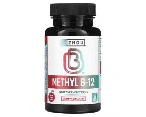 Витамины группы B Zhou Nutrition, Methyl B-12, натуральная вишня, 60 микроладсов Витамины группы B Zhou Nutrition, Methyl B-12, натуральная вишня, 60 микроладсов