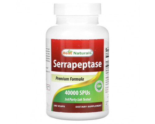 Пищеварительные ферменты Serrapeptase, 40,000 SPUs, 180 VCAPS Пищеварительные ферменты Serrapeptase, 40,000 SPUs, 180 VCAPS