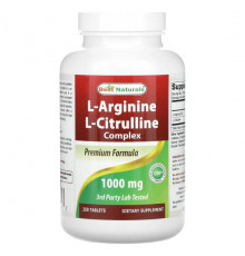 Аминокислоты Best Naturals, L-аргинин, комплекс L-цитруллина, 1000 мг, 250 таблеток