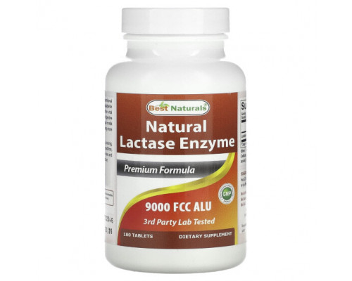 Пищеварительные ферменты Best Naturals, Натуральный фермент лактаза, 9000 FCC ALU, 180 таблеток Пищеварительные ферменты Best Naturals, Натуральный фермент лактаза, 9000 FCC ALU, 180 таблеток