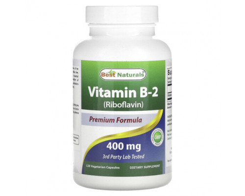 Витамины группы B Best Naturals, Витамин B2 (рибофлавин), 400 мг, 120 вегетарианских капсул Витамины группы B Best Naturals, Витамин B2 (рибофлавин), 400 мг, 120 вегетарианских капсул