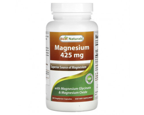 Магний Best Naturals, Магний, 425 мг, 180 вегетарианских капсул Магний Best Naturals, Магний, 425 мг, 180 вегетарианских капсул