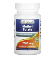 Витамины группы B Best Naturals, Метилфолат, 7500 мкг, 60 вегетарианских капсул