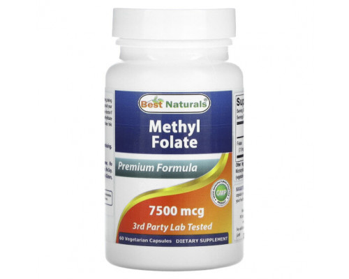 Витамины группы B Best Naturals, Метилфолат, 7500 мкг, 60 вегетарианских капсул Витамины группы B Best Naturals, Метилфолат, 7500 мкг, 60 вегетарианских капсул