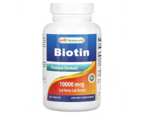 Для волос и ногтей Best Naturals, Биотин, 10 000 мкг, 365 таблеток Для волос и ногтей Best Naturals, Биотин, 10 000 мкг, 365 таблеток