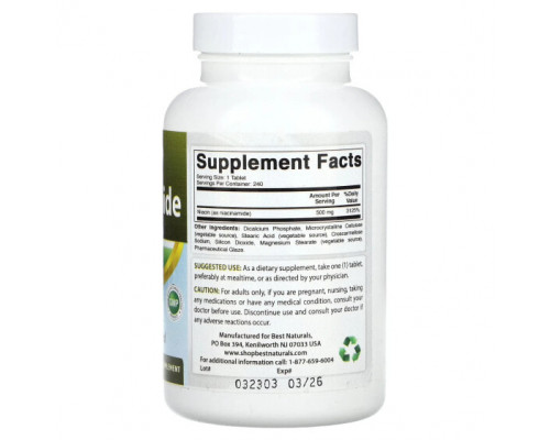 Витамины группы B Niacinamide, 500 mg, 240 Tablets Витамины группы B Niacinamide, 500 mg, 240 Tablets
